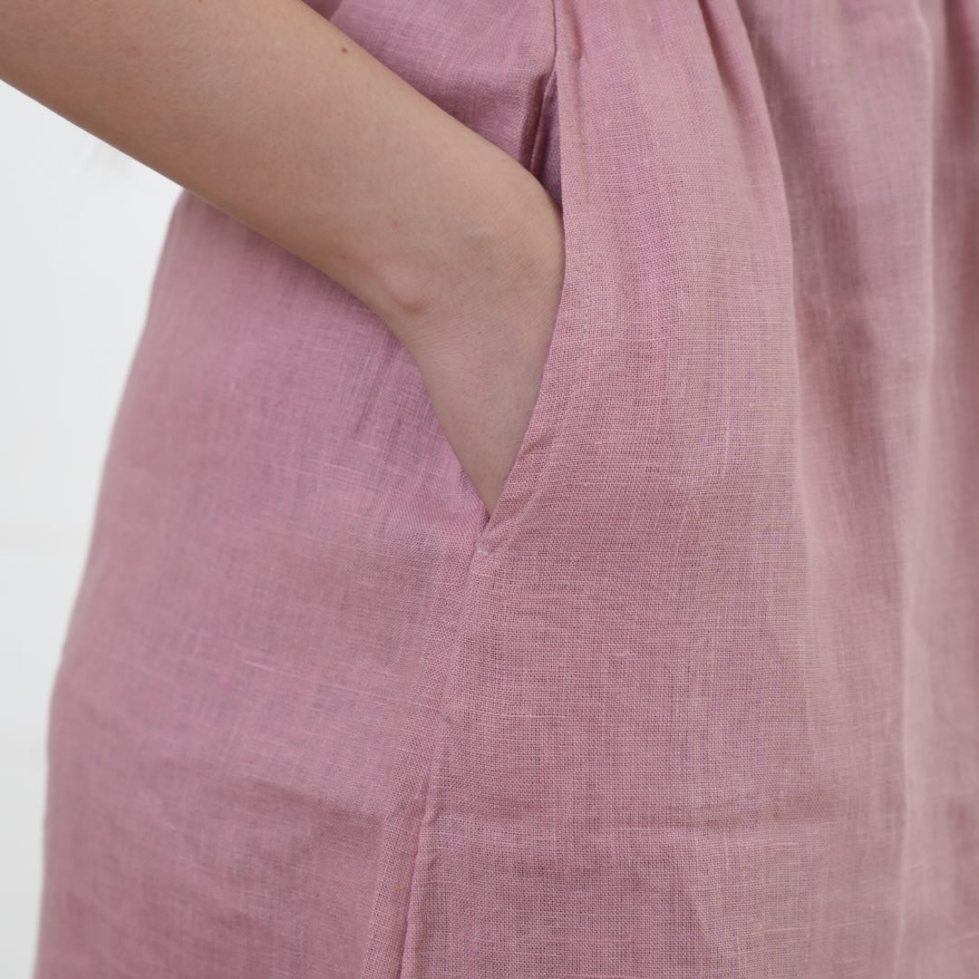 Linen Non-Transparent Summer Dress for Women- Pink