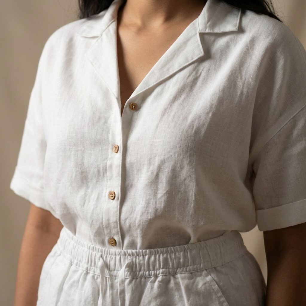 Linen Shorts Co-ord Set for Women-White