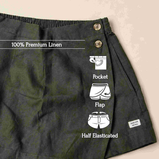 Linen Skorts for Women with Pockets- Olive