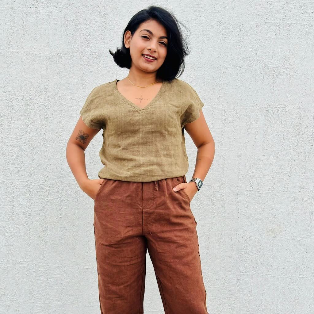 100% Premium Linen Crop Top- Women