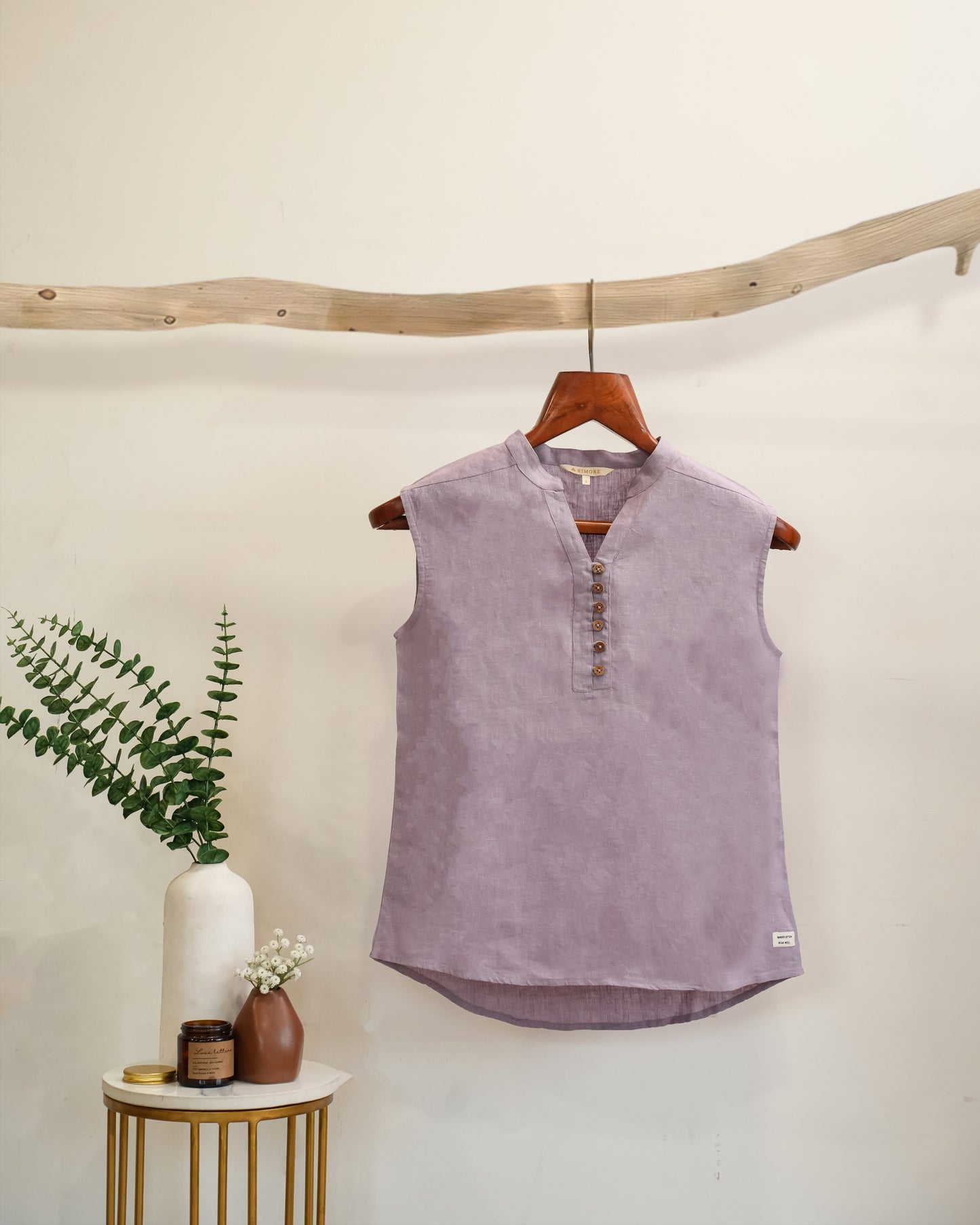 Mandarin Collared Top - 100% Linen - Women - Lavender