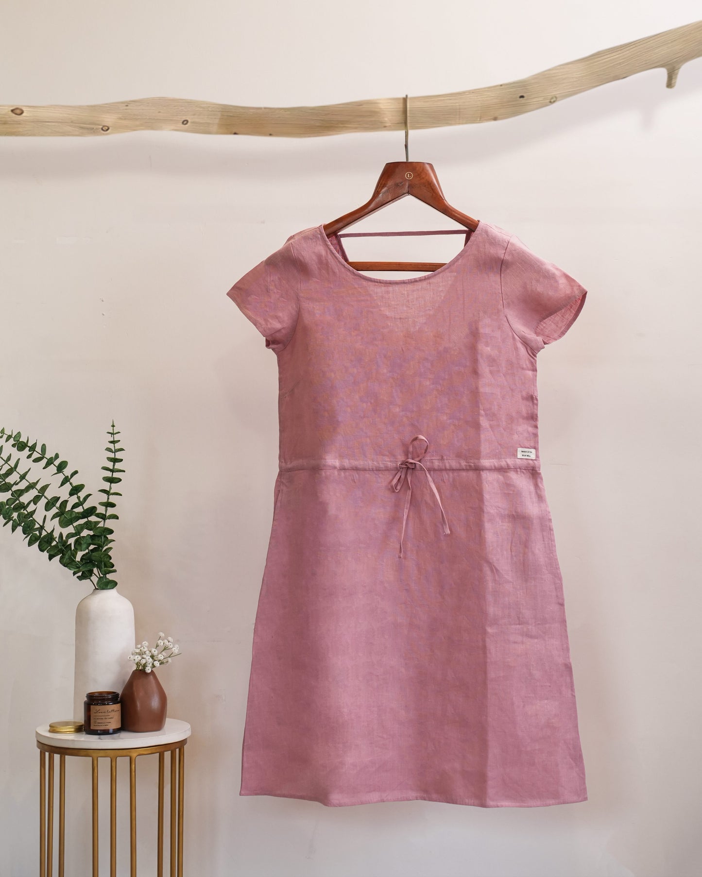 100% linen pink summer dress