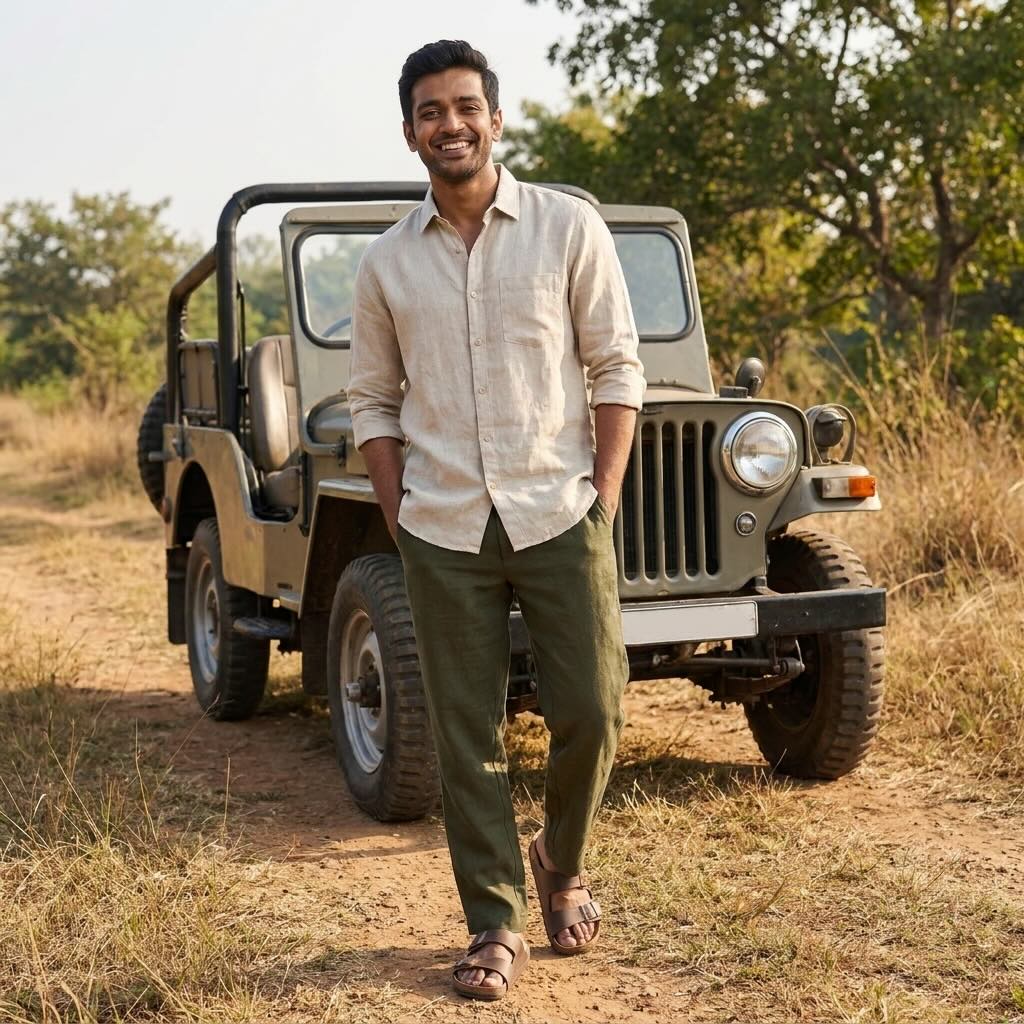 100% Pure Linen Chinos for Men - Olive