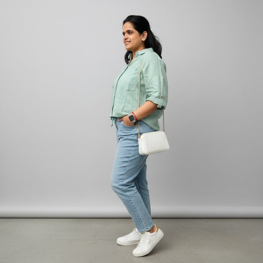 Oversized Boxy Crop Linen Shirt for Women- Sage