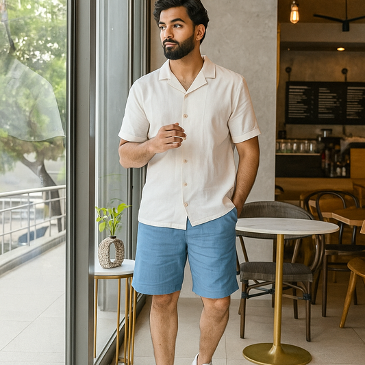 100% Premium Linen shorts Aqua Blue