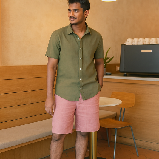 100% Premium Linen shorts Pink