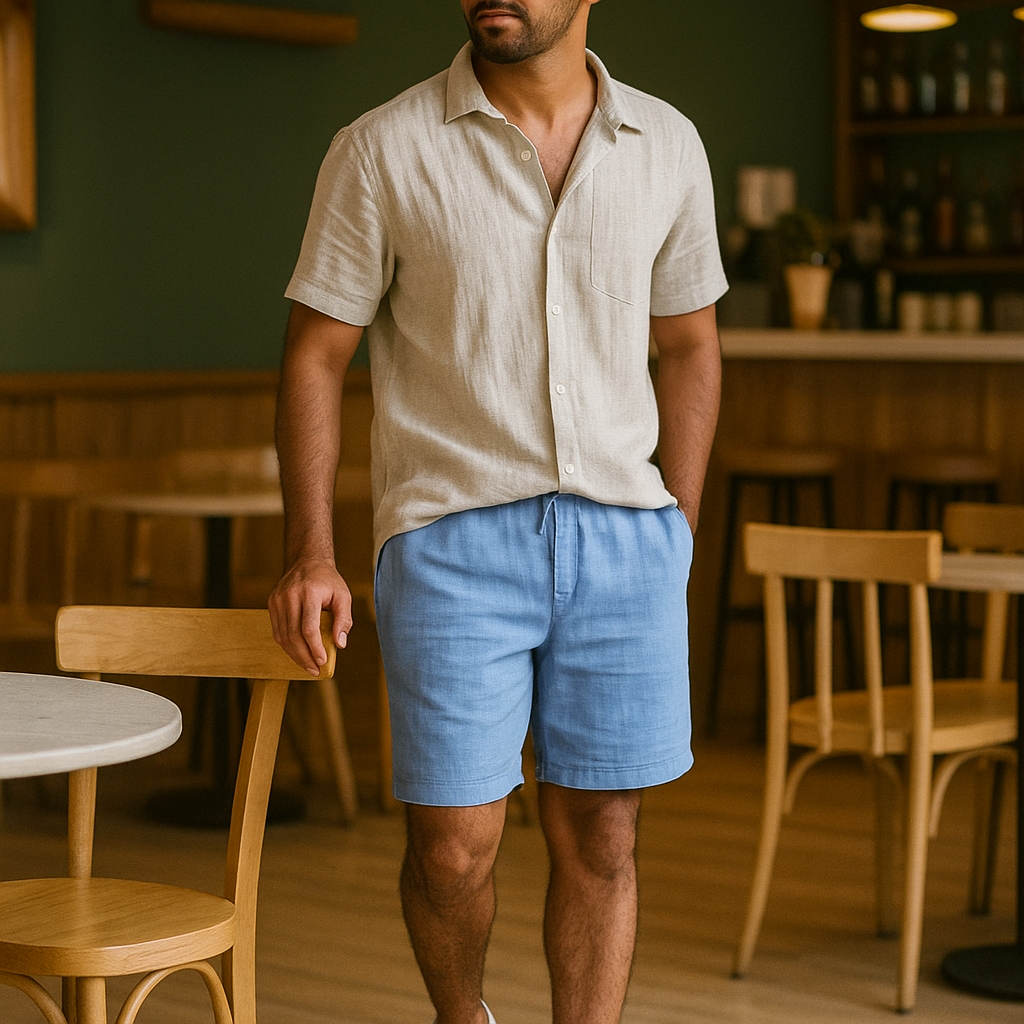 100% Premium Linen shorts dusty blue