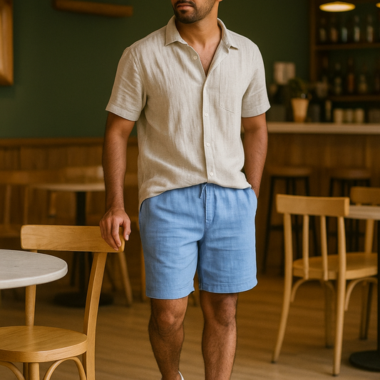 100% Premium Linen shorts dusty blue