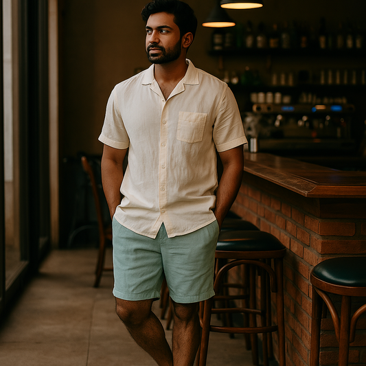 100% Premium Linen shorts sage