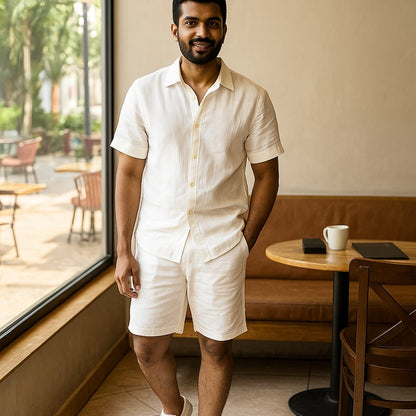 Linen Classic Shorts for Men- White