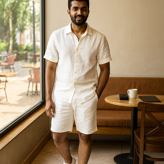 100% Premium Linen shorts white