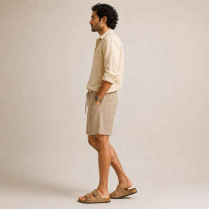 Linen Buttoned Shorts for Men- Taupe