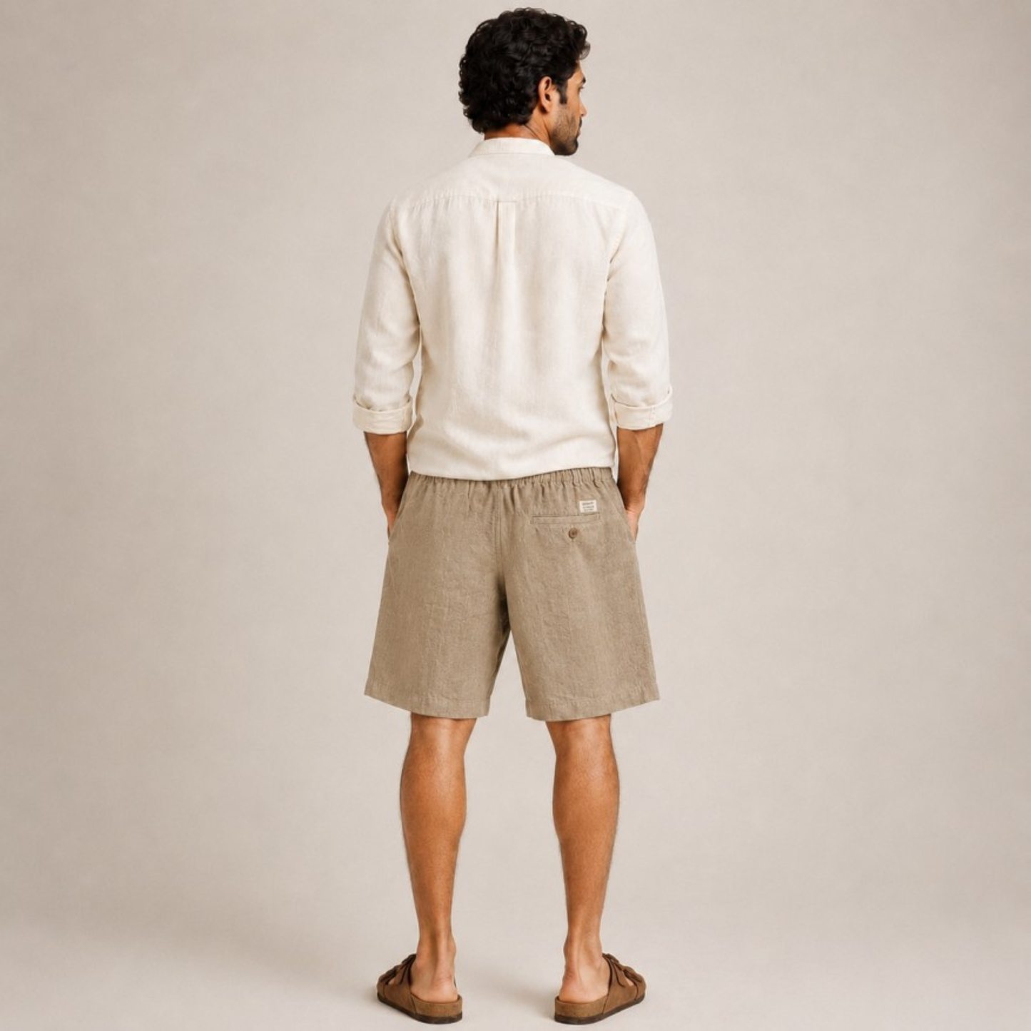 Linen Buttoned Shorts for Men- Taupe