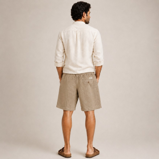 Linen Buttoned Shorts for Men- Taupe