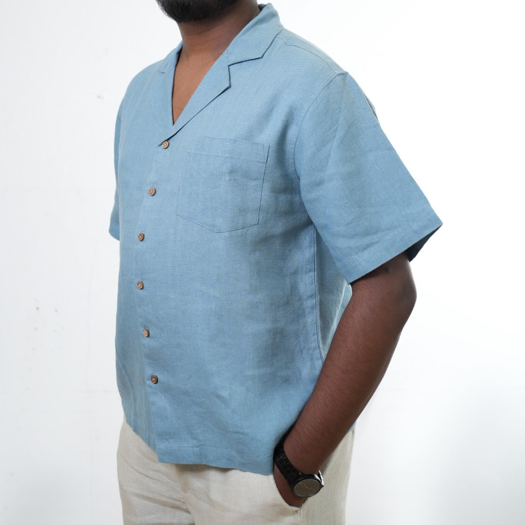 100% Premium Linen Short Sleeve Resort Collar Shirt - Men