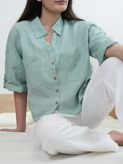 100% Premium Linen Boxy Shirt - Women