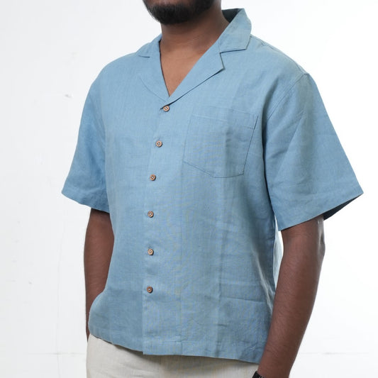 100% Premium Linen Short Sleeve Resort Collar Shirt - Men