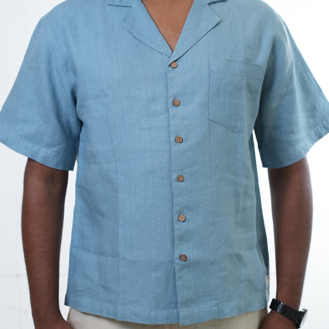 100% Premium Linen Short Sleeve Resort Collar Shirt - Men