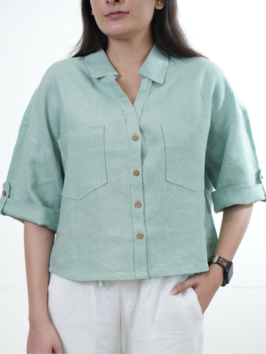100% Premium Linen Boxy Shirt - Women