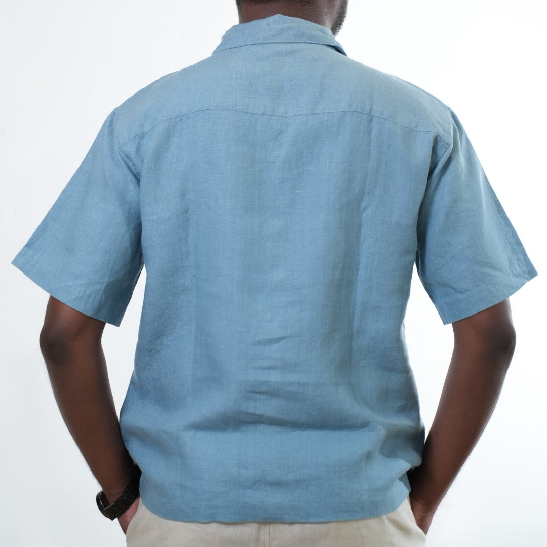 100% Premium Linen Short Sleeve Resort Collar Shirt - Men