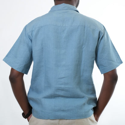 100% Premium Linen Short Sleeve Resort Collar Shirt - Men