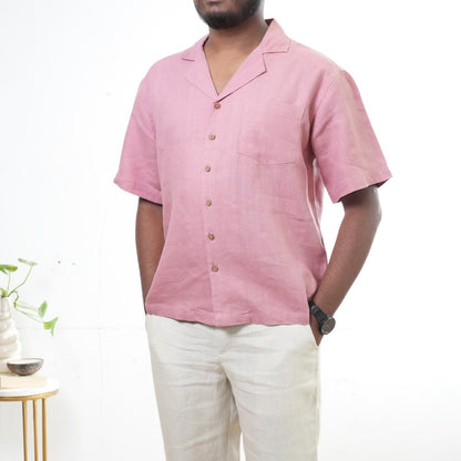 100% Premium Linen Short Sleeve Resort Collar Shirt - Men