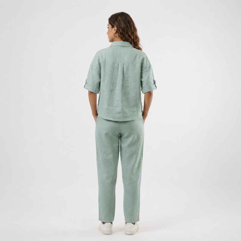Linen Relaxed Co-ord Set for Women- Sage