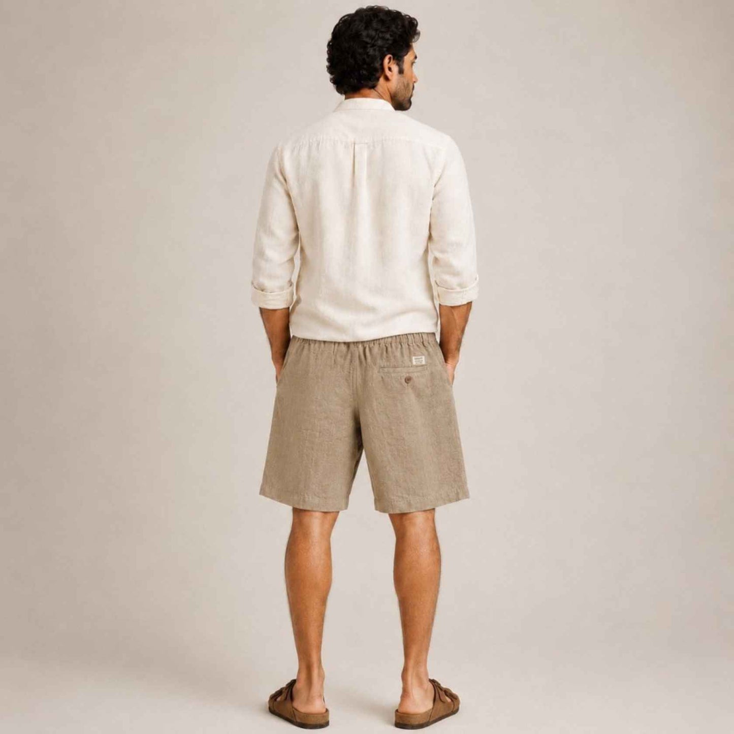 Linen Buttoned Shorts for Men- Taupe