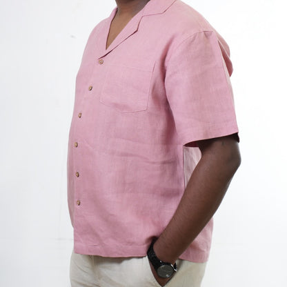 100% Premium Linen Short Sleeve Resort Collar Shirt - Men