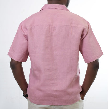 100% Premium Linen Short Sleeve Resort Collar Shirt - Men