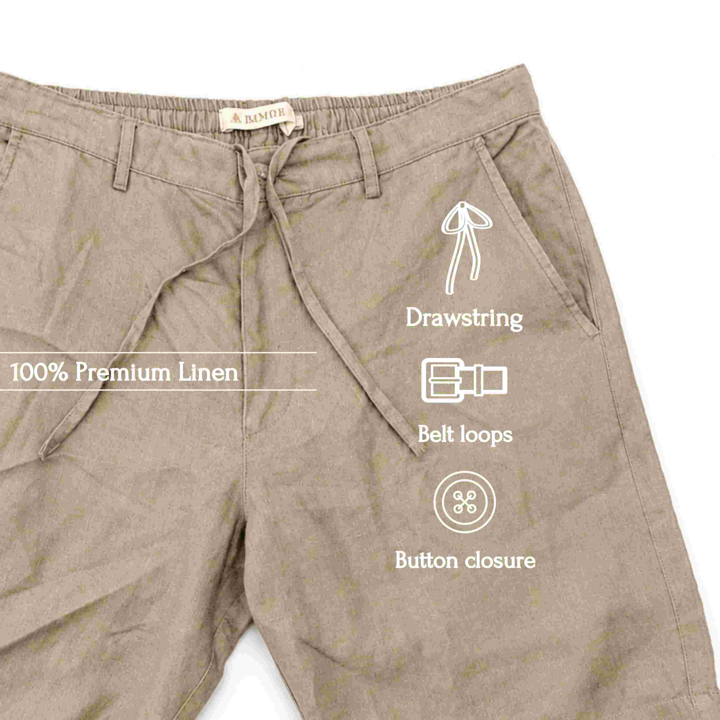 Linen Buttoned Shorts for Men- Taupe