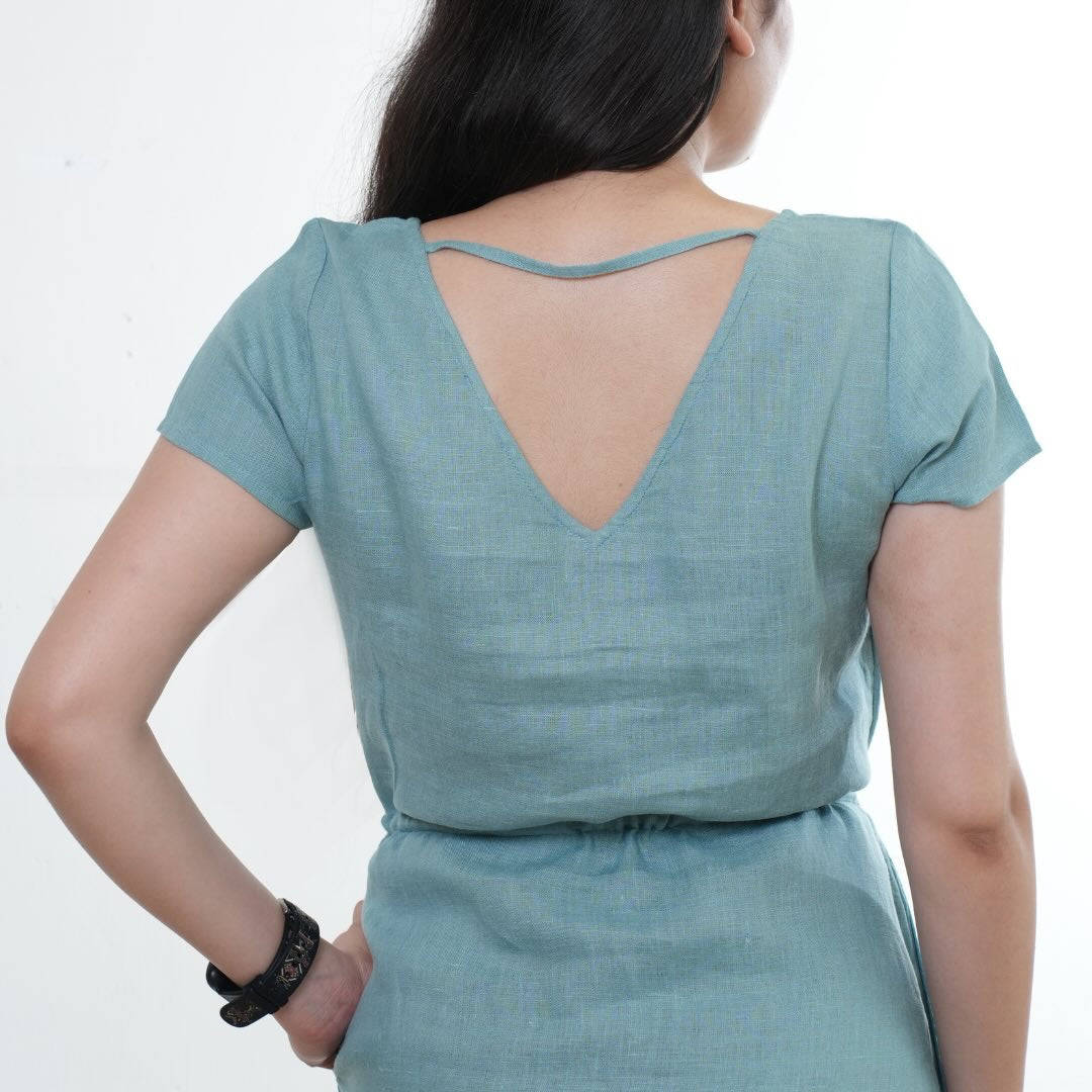 Summer dress - 100% Linen Non Transparent - Women -Blue
