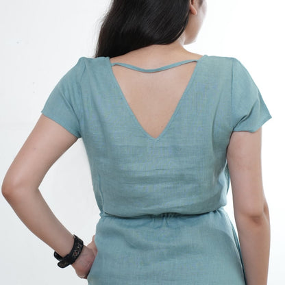 Summer dress - 100% Linen Non Transparent - Women -Blue