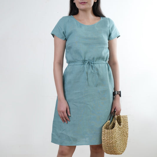 Summer dress - 100% Linen Non Transparent - Women -Blue