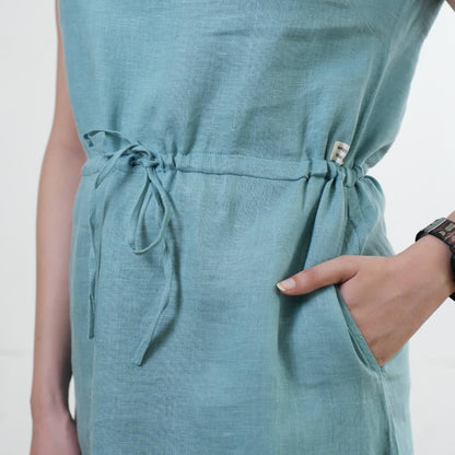 Summer dress - 100% Linen Non Transparent - Women -Blue