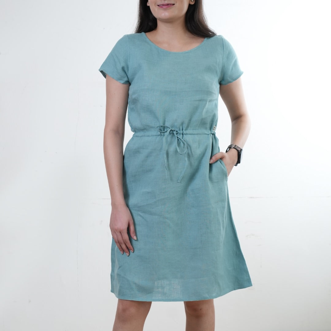 Summer dress - 100% Linen Non Transparent - Women -Blue