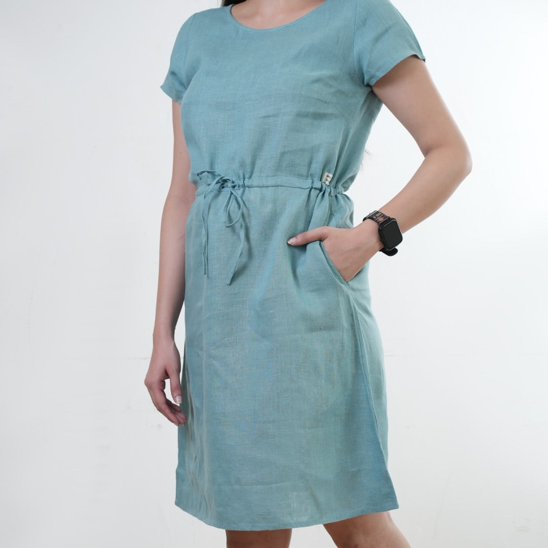 Summer dress - 100% Linen Non Transparent - Women -Blue