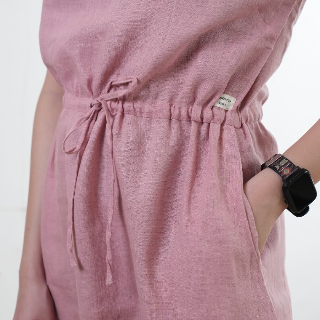 Summer dress - 100% Linen Non Transparent - Women - Pink