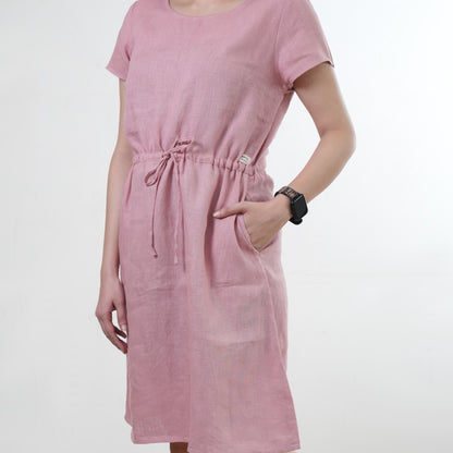 Summer dress - 100% Linen Non Transparent - Women - Pink