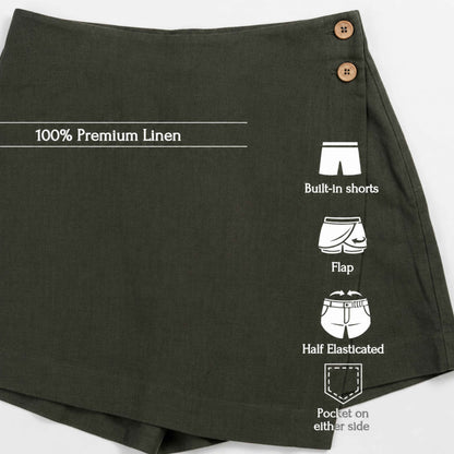 Linen Skorts for Women with Pockets- Olive