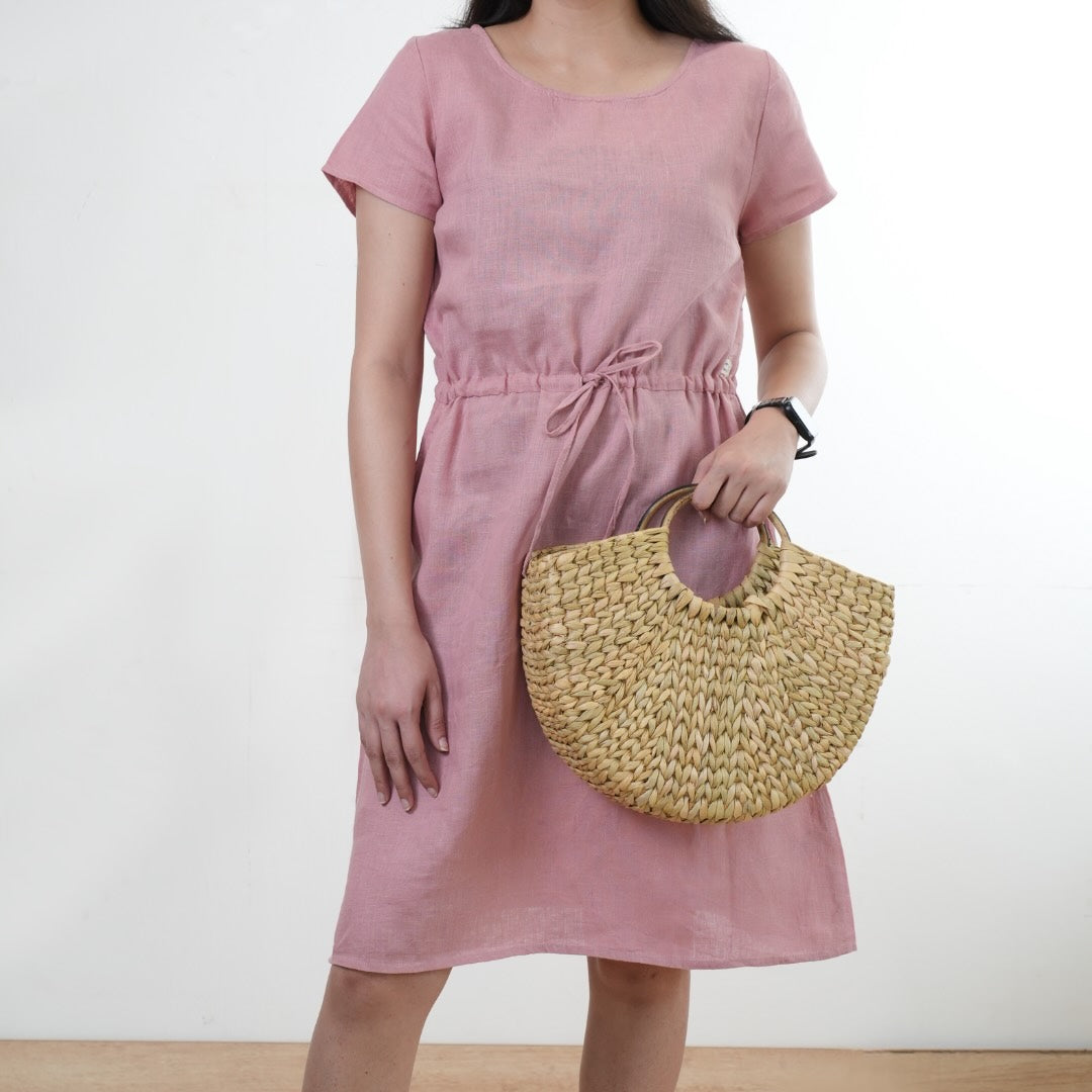 Summer dress - 100% Linen Non Transparent - Women - Pink