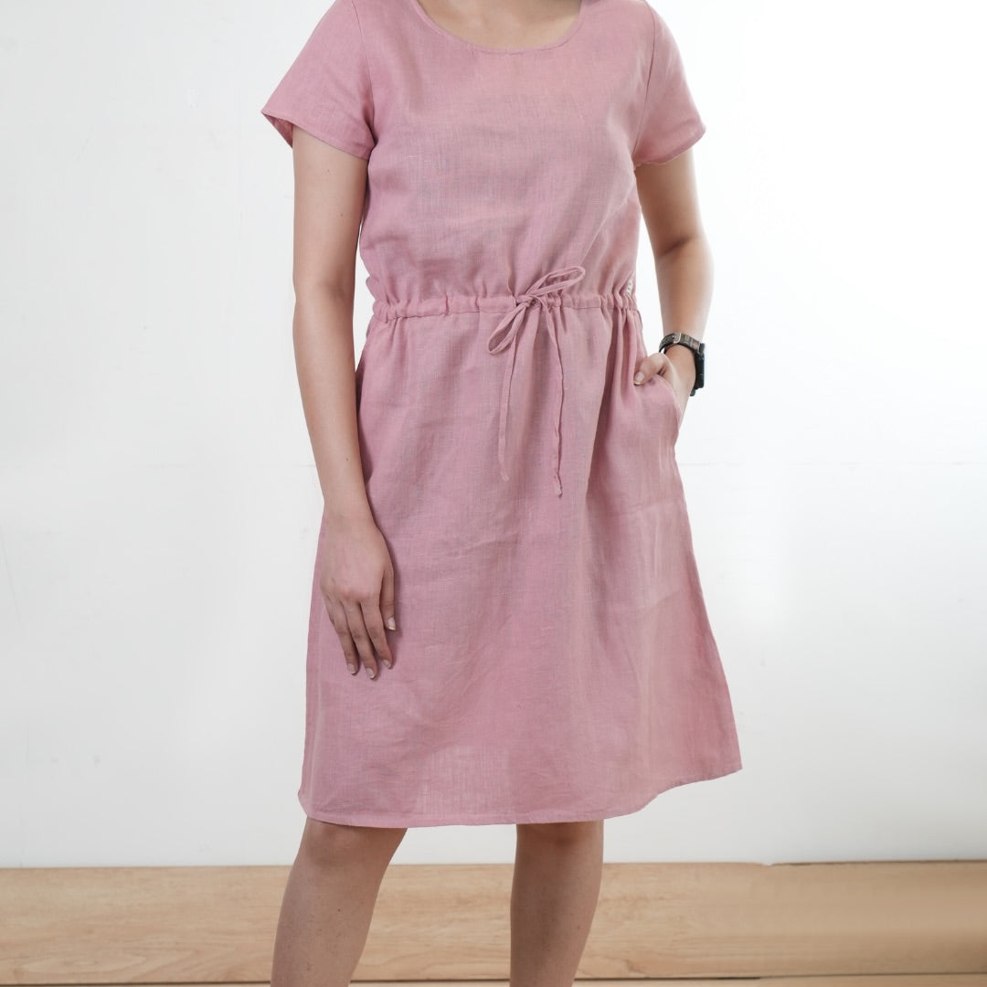 Summer dress - 100% Linen Non Transparent - Women - Pink