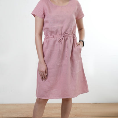 Summer dress - 100% Linen Non Transparent - Women - Pink