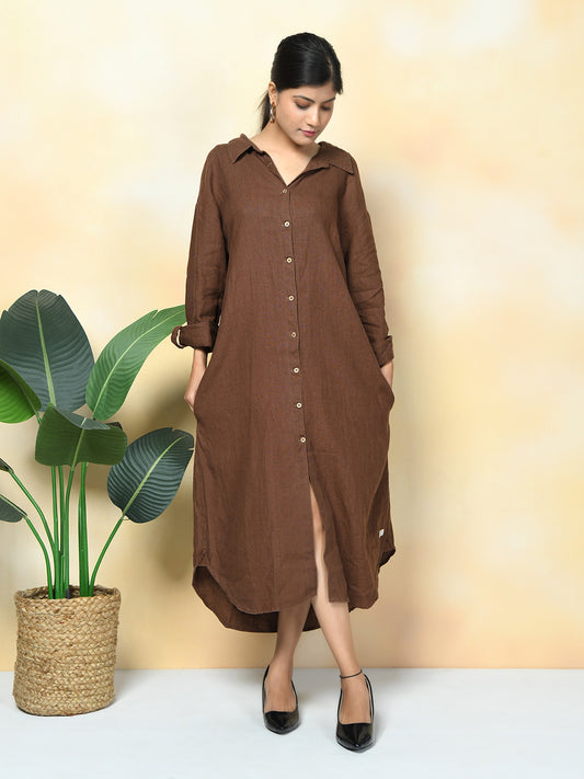 100% Premium Linen Long Shirt Dress