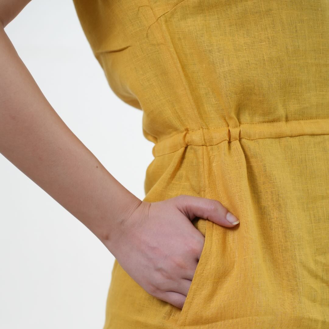 Summer dress - 100% Linen Non Transparent - Women - Mustard