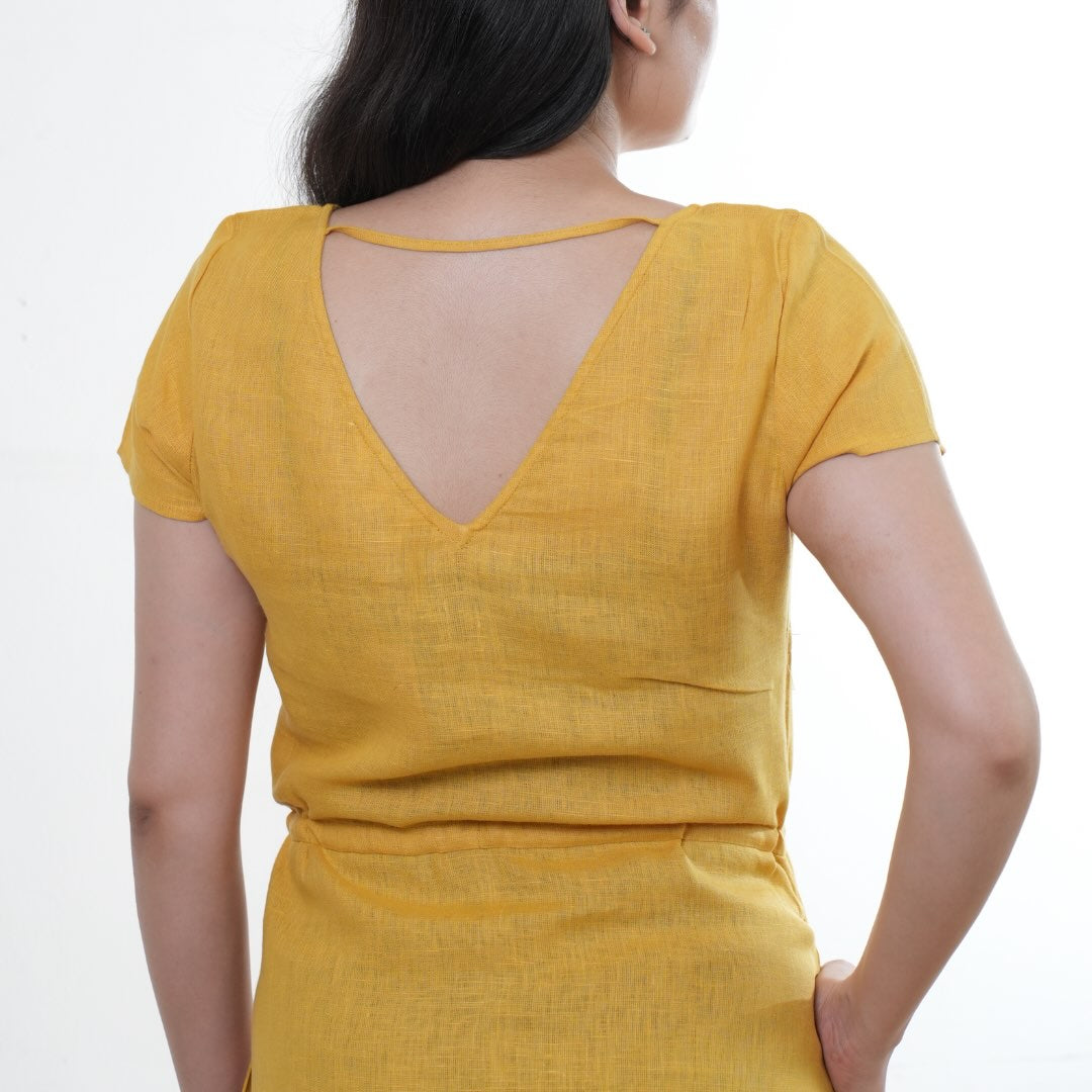 Summer dress - 100% Linen Non Transparent - Women - Mustard