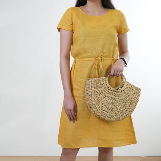 Summer dress - 100% Linen Non Transparent - Women - Mustard