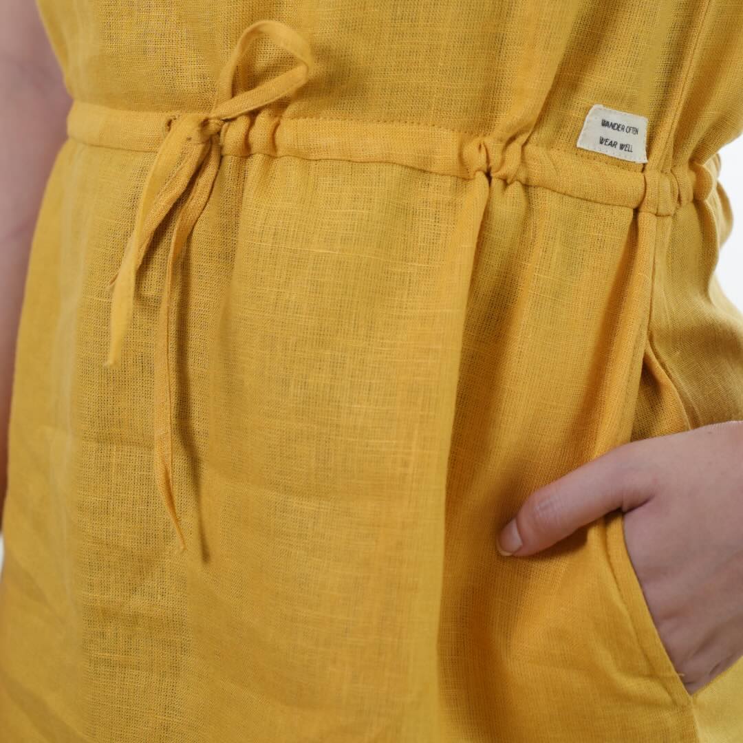 Summer dress - 100% Linen Non Transparent - Women - Mustard