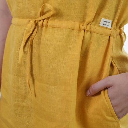Summer dress - 100% Linen Non Transparent - Women - Mustard