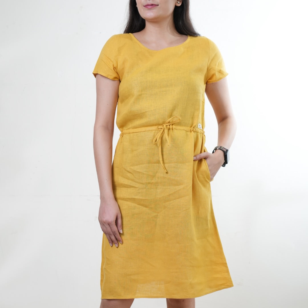 Summer dress - 100% Linen Non Transparent - Women - Mustard